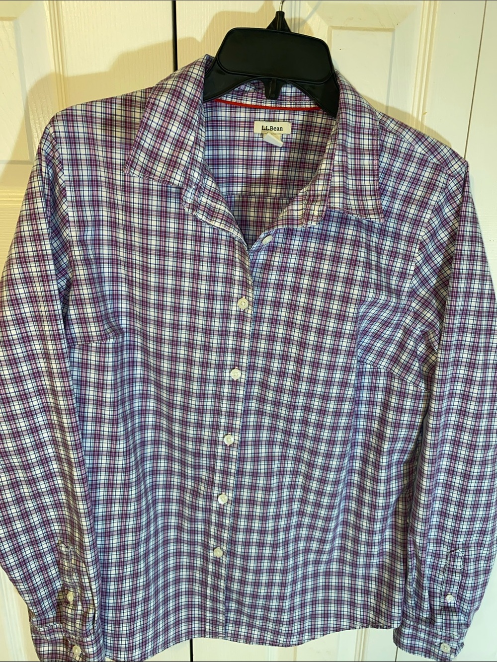 L.L. Bean Purple and White Plaid Button-Down Dress Shirt